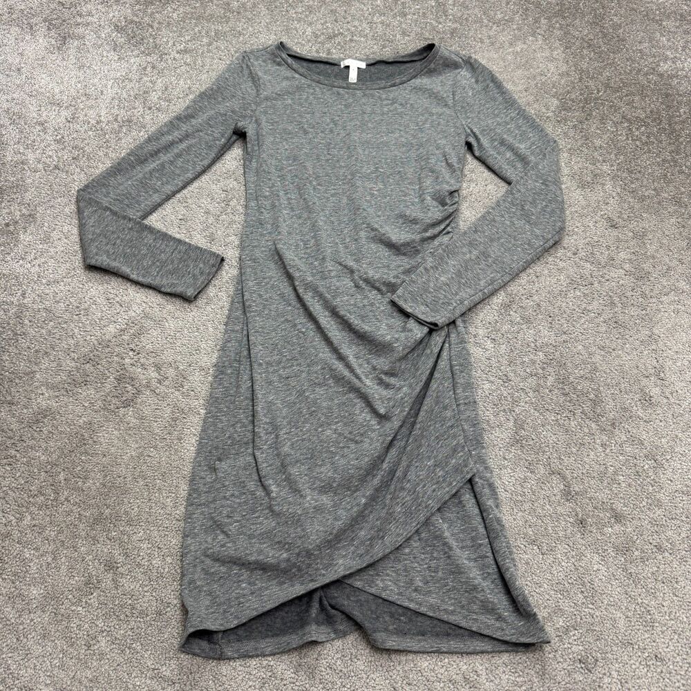 Leith Ruched Asymmetric Tulip Bodycon Mini Dress Womens Medium Gray Long Sleeve